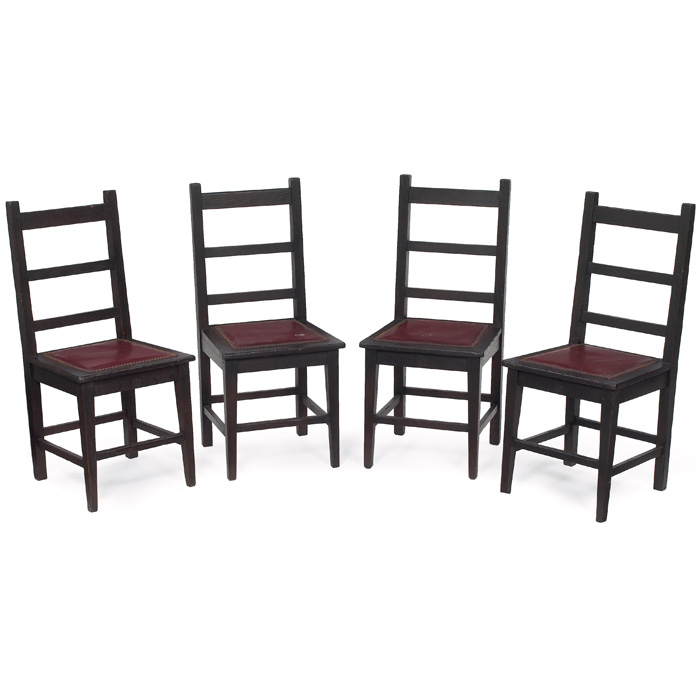 Appraisal: Roycroft dining chairs set of four ladder-back form over hard