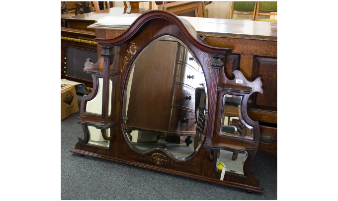 Appraisal: Victorian Marquetry Inlaid Mahogany Arched Top Chiffonier With shaped mirror