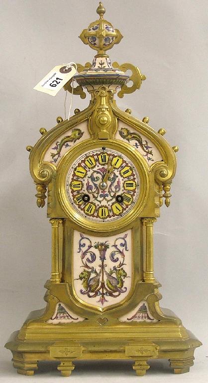 Appraisal: French ormolu and porcelain two train mantel clock the Japy