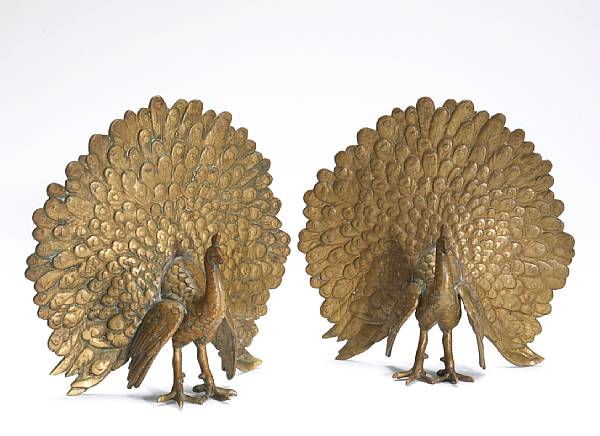 Appraisal: A pair of brass peacock bookends height in width in