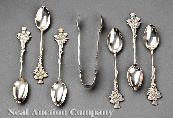 Appraisal: A Cased Set of Scottish Silverplate Demitasse Spoons and Sugar