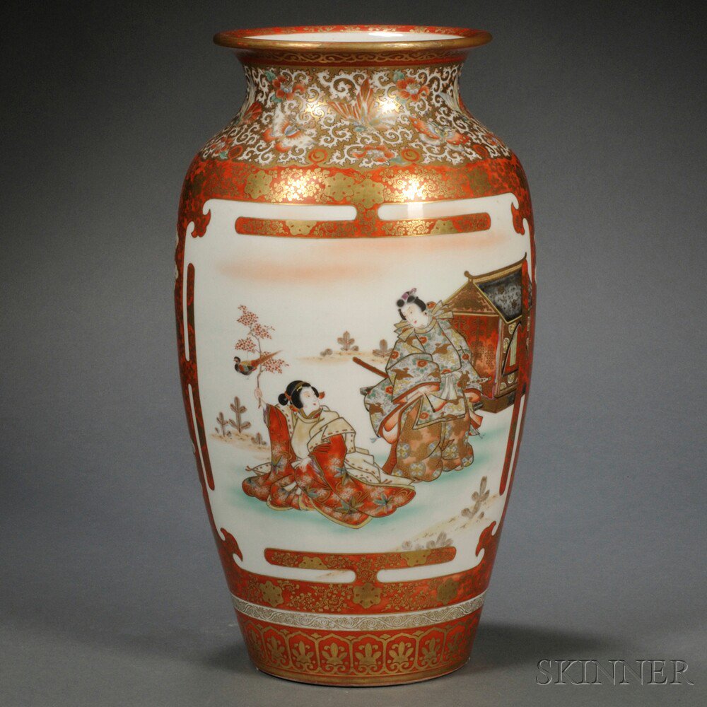 Appraisal: Kutani Porcelain Vase Japan th century baluster-shape with a waisted