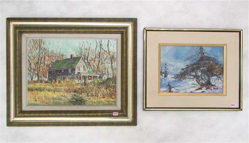 Appraisal: MARVIN MANGUS TWO OILS ON BOARD Pennsylvania Alaska - Farmhouse