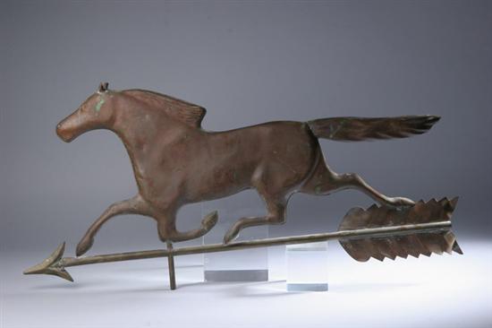 Appraisal: PATINATED FOLK ART COPPER WEATHERVANE OF GALLOPING HORSE th century