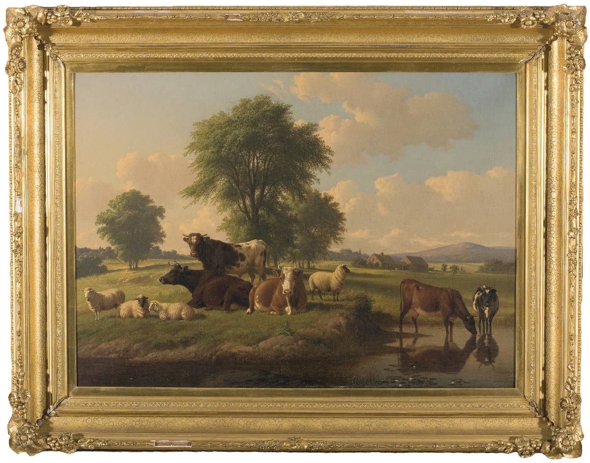 Appraisal: THOMAS HEWES HINCKLEY AMERICAN - CATTLE AND SHEEP IN A