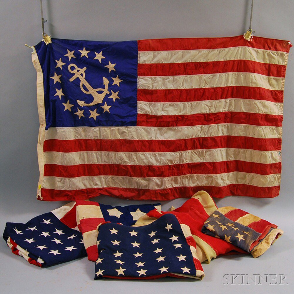 Appraisal: Six American Flags a flag with thirty-five stars three with