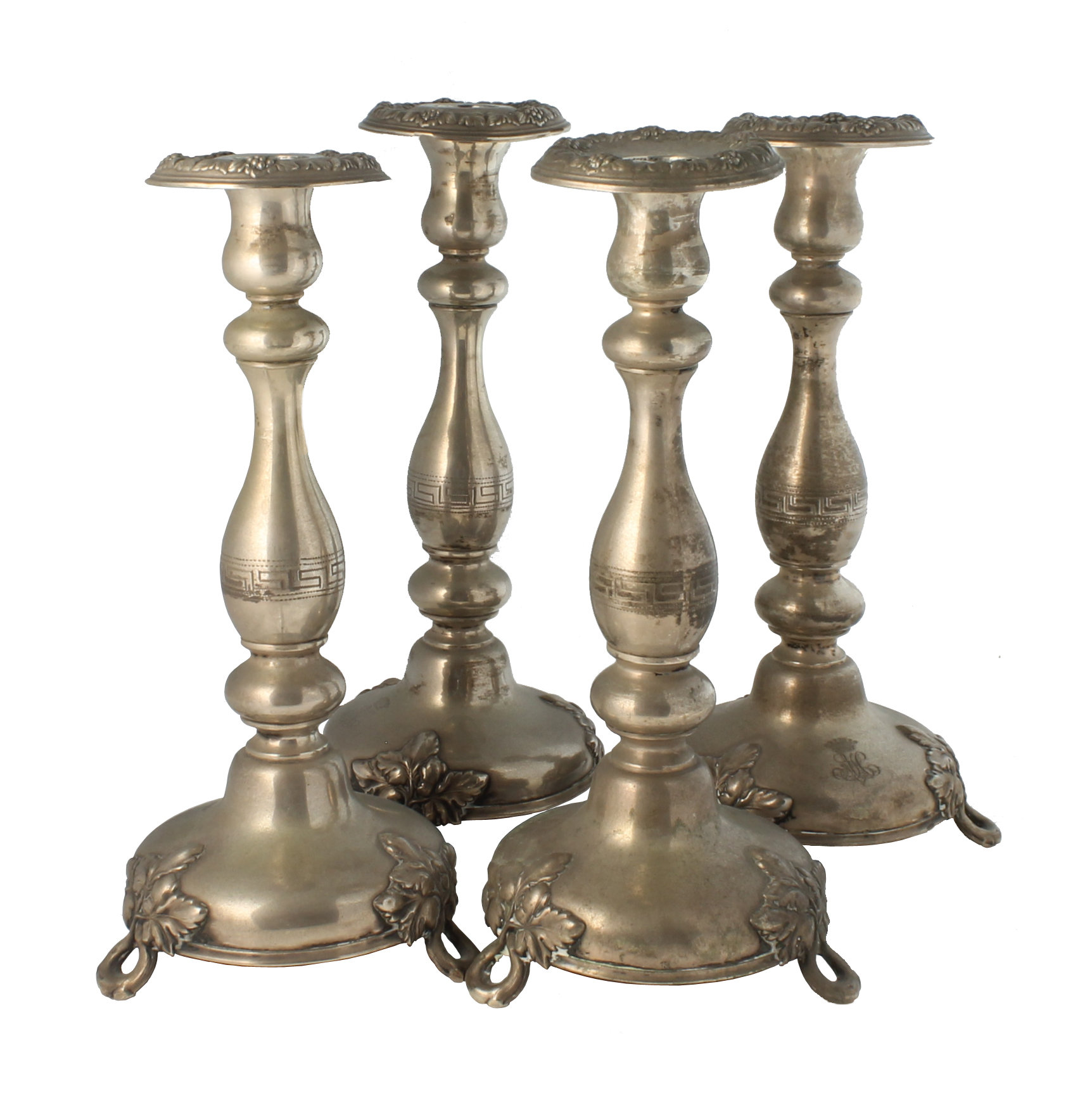 Appraisal: A set of four German silver candlesticks marked the baluster