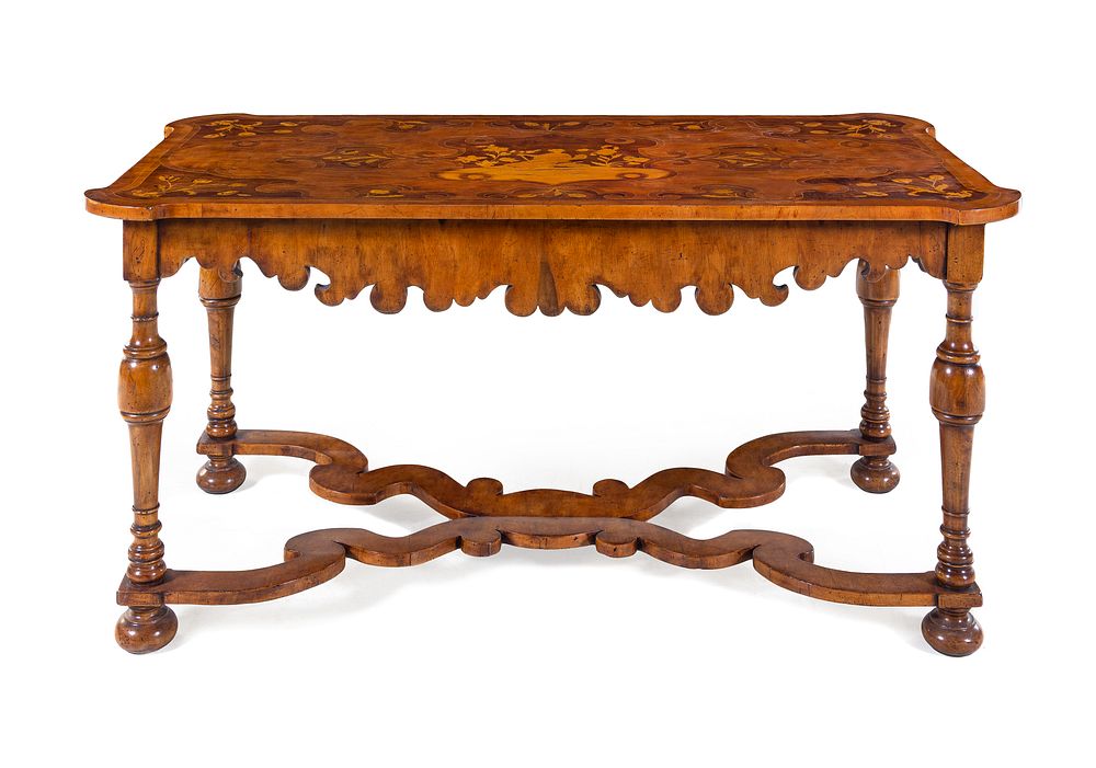 Appraisal: An Italian Carved and Satinwood Inlaid Walnut Center Table An