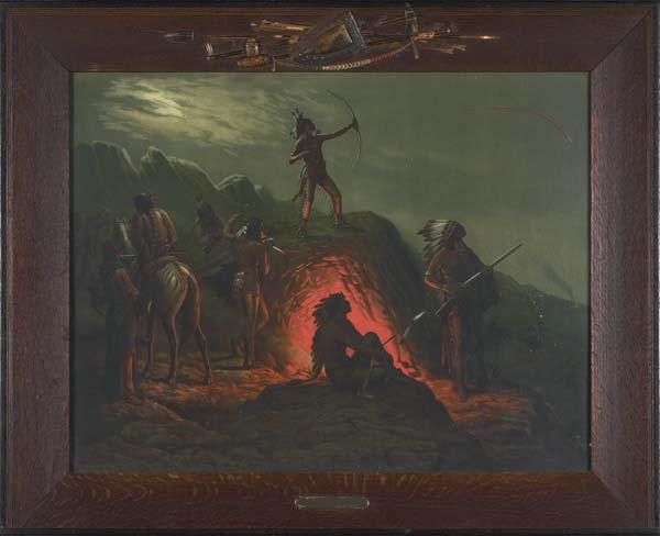 Appraisal: PRANG CHROMOLITHOGRAPH With a western subject with gesso decorations in