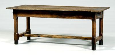 Appraisal: English oak farm table top with breadboard ends shaped legs