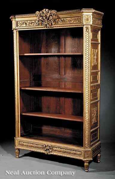 Appraisal: An Antique Louis XVI-Style Carved Giltwood Biblioth que th c