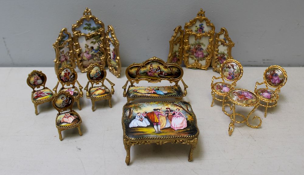 Appraisal: Vintage Grouping of Porcelain Gilt Metal Mounted Miniatures To include