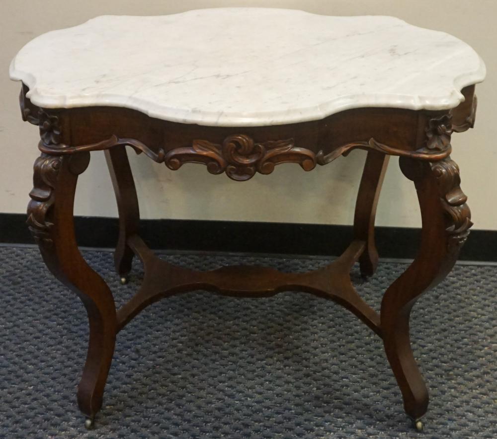 Appraisal: Victorian Rococo Style Walnut Marble Top Center Table x x