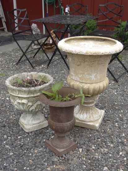 Appraisal: Lot including stone urn with floral design '' Ht cast