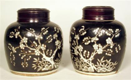 Appraisal: Pair of Chinese famille noire porcelain jars late th century