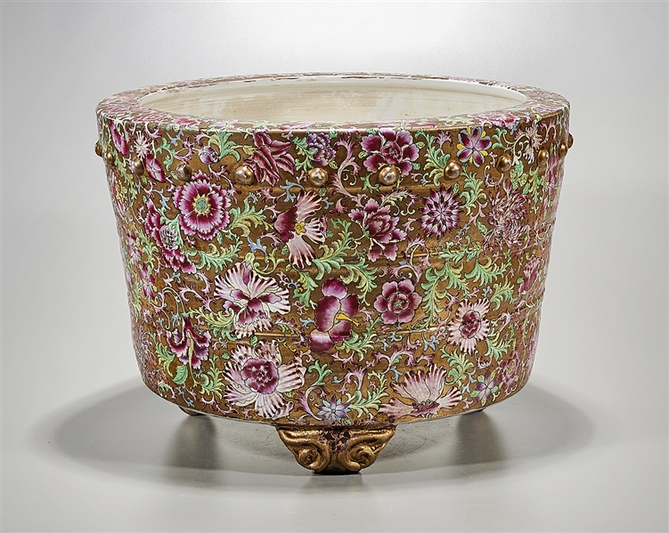 Appraisal: Chinese enameled porcelain tripod jardiniere all-over floral design x approx