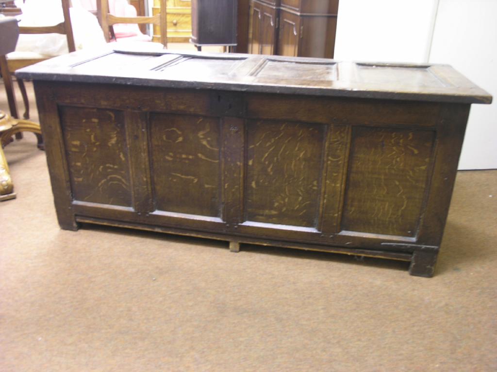 Appraisal: An early th century oak coffer panelled construction with iron