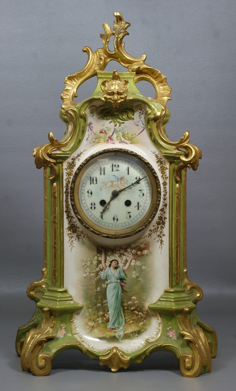 Appraisal: Louis XV style Royal Bonn china case clock green and