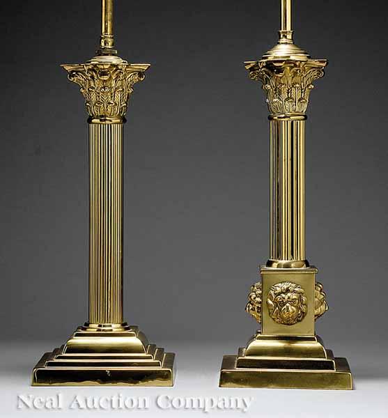 Appraisal: A Pair of Vintage Brass Corinthian Column Table Lamps having