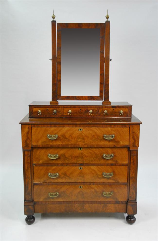 Appraisal: CLASSICAL MAHOGANY CHEST OF DRAWERS with mirrored super structure height