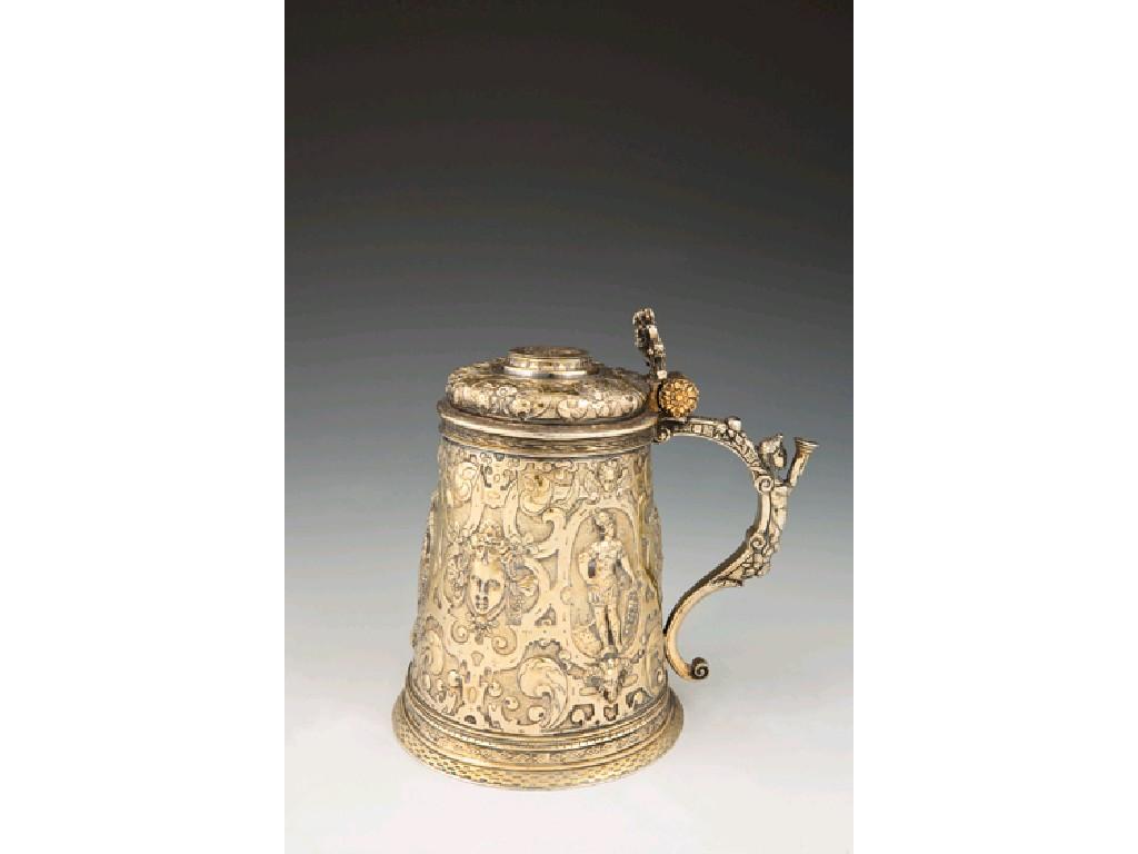 Appraisal: A TH CENTURY GERMAN SILVER GILT TANKARD of tapering circular