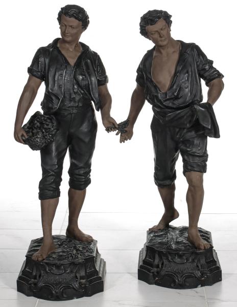 Appraisal: A PAIR -INCH SPELTER FIGURES SIGNED F MILLIOTThe French school