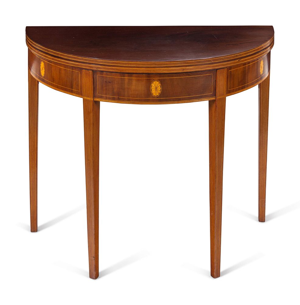 Appraisal: A Federal Satinwood Inlaid Mahogany Flip-Top Table A Federal Satinwood