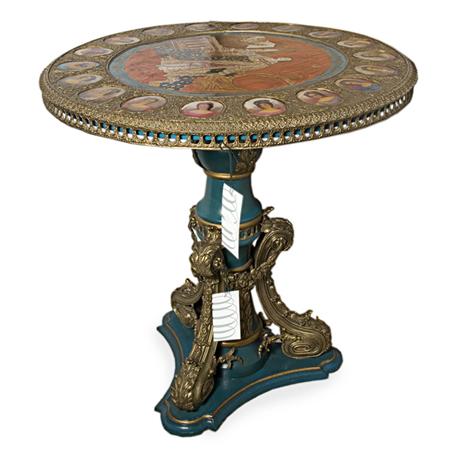 Appraisal: Sevres Style Metal Painted Wood and Ceramic Center Table Estimate