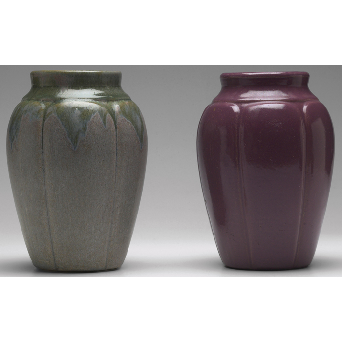 Appraisal: Zanesville Stoneware vases two one covered in a gray and