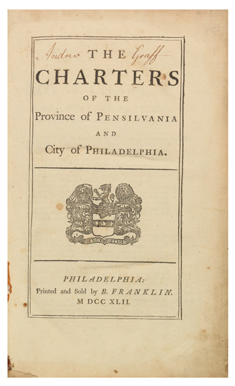 Appraisal: FRANKLIN IMPRINT EARLY AMERICAN IMPRINT The Charters of the Province