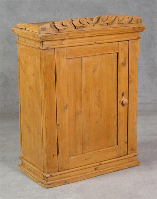 Appraisal: Pine Hanging Cupboard th Century European origin Dovetailed case Carved