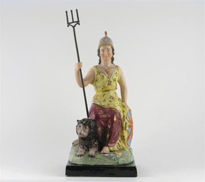 Appraisal: A large pearlware model of Britannia seated beside a lion