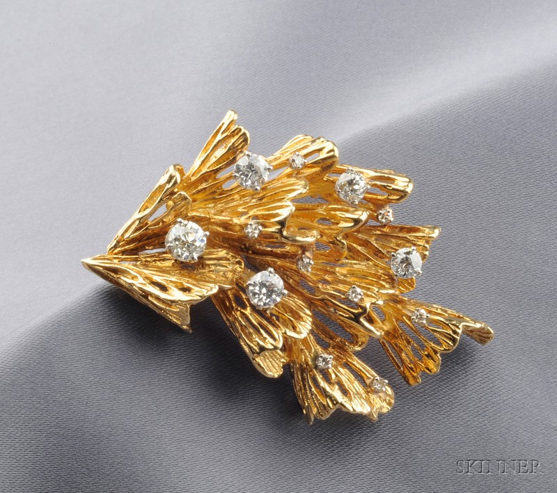 Appraisal: kt Gold and Diamond Brooch designed as an abstract branch