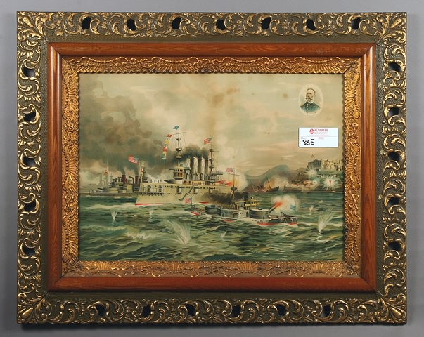 Appraisal: Lithograph in Period Frame Bombardment and Sinking of the Merrimack