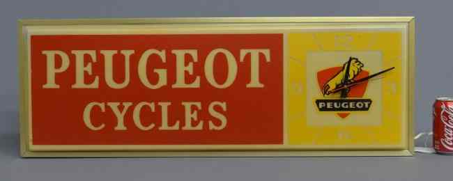 Appraisal: Illuminated ''Peugeot'' Bicycle dealer sign with clock One sided Light