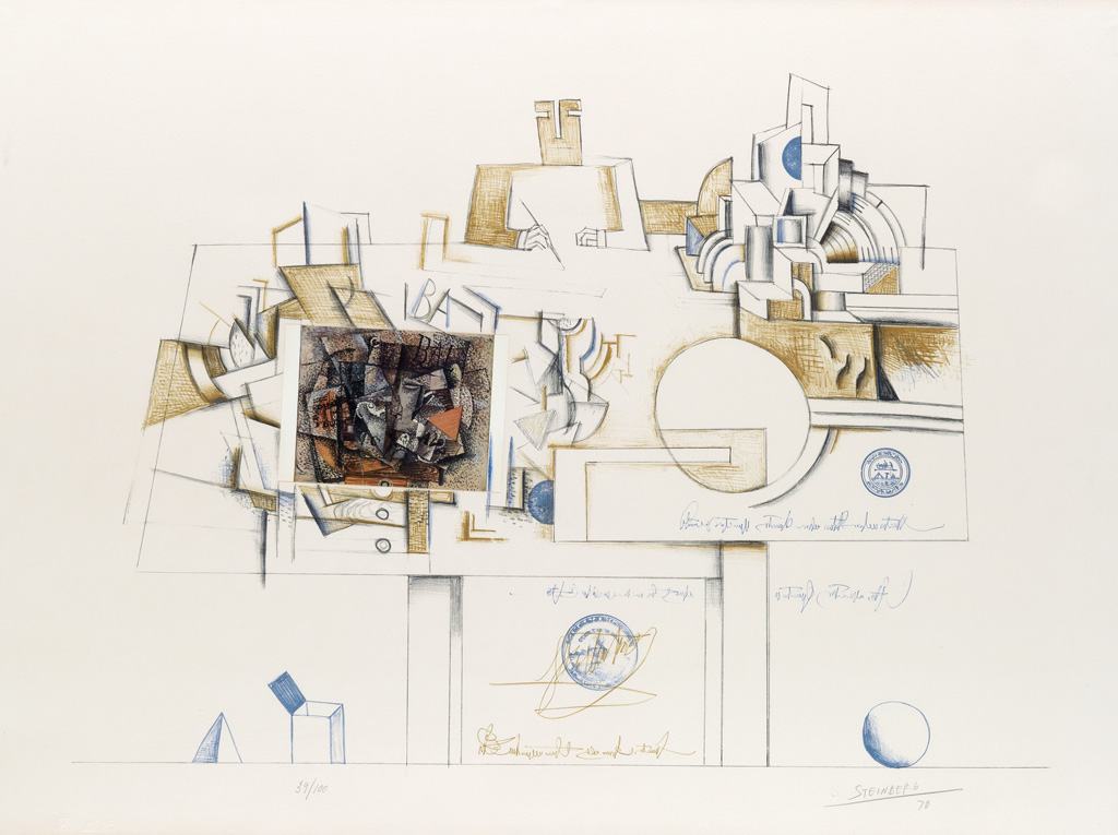 Appraisal: SAUL STEINBERG Braque Color lithograph and collage on Arches x