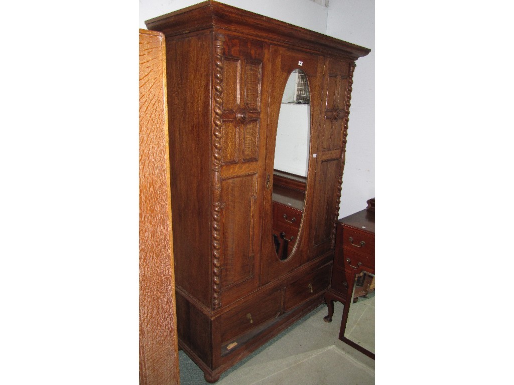 Appraisal: Oak mirror door wardrobe wormed