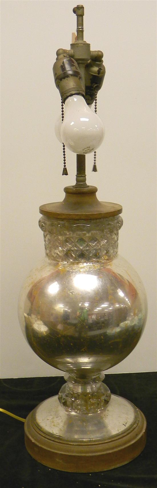 Appraisal: Mercury lined glass lamp with two lights wooden base ''