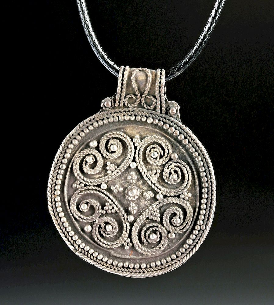 Appraisal: th C Viking Silver BracteatePendant Northern Europe Scandinavia pre-Viking or