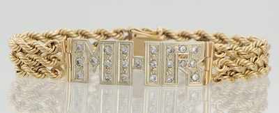 Appraisal: A Ladies' Gold and Diamond Monogram Bracelet k yellow gold