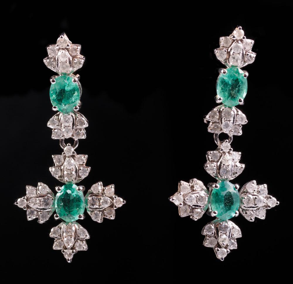 Appraisal: Pair of kt White Gold Emerald and Diamond Dangle Earrings