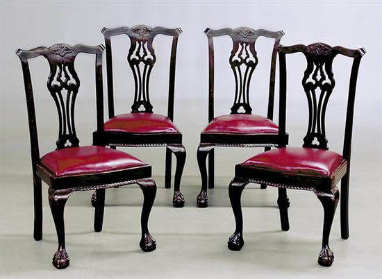 Appraisal: Four Georgian style carved mahogany side chairs early th centurywaved