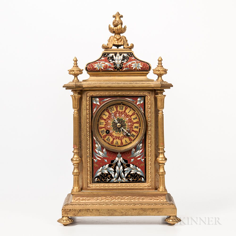 Appraisal: Tiffany Co Champleve Gilt-brass Mantel Clock Tiffany Co Champleve Gilt-brass