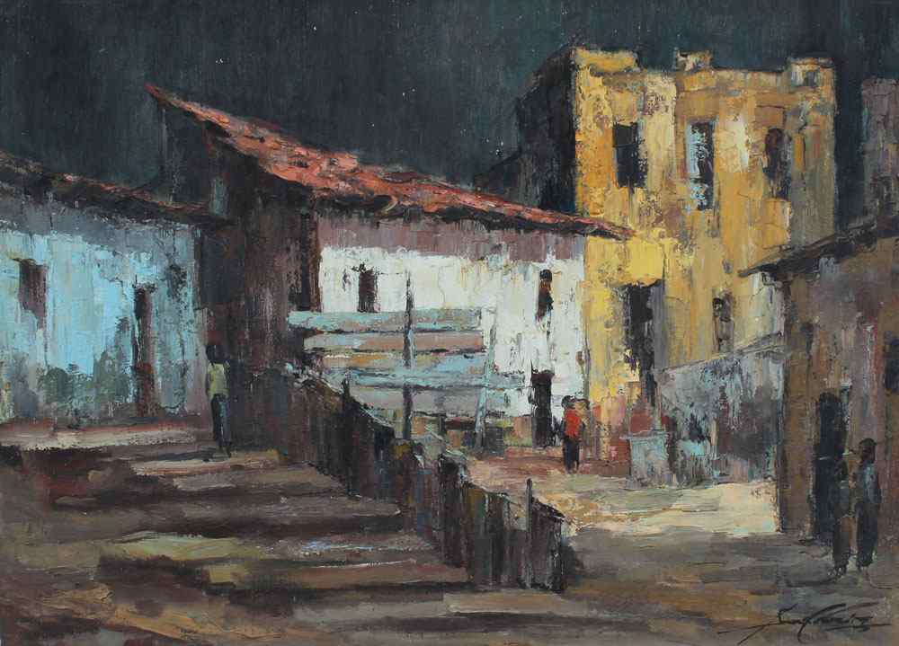 Appraisal: PEREIRA Sansao Brazil th C City street with Figures OIL