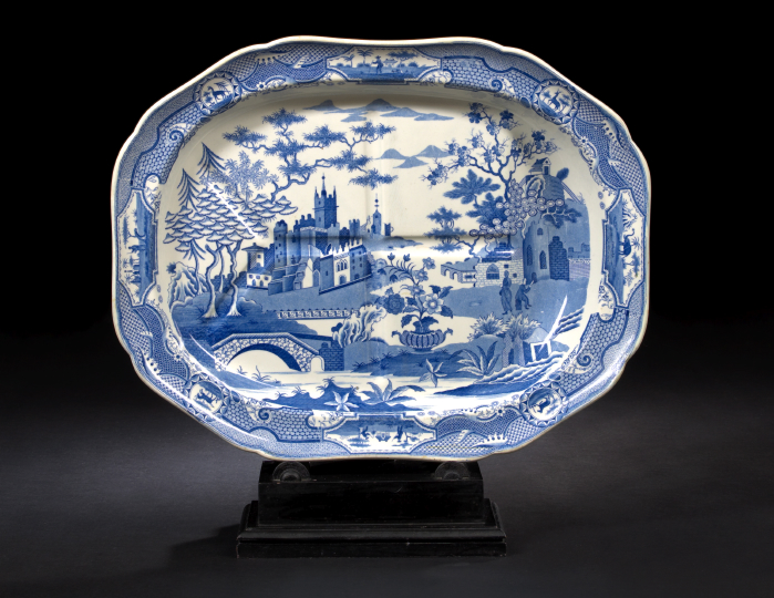 Appraisal: Good Spode Blue Transfer-Printed Footed Well-and-Tree Roasted Meats Platter first