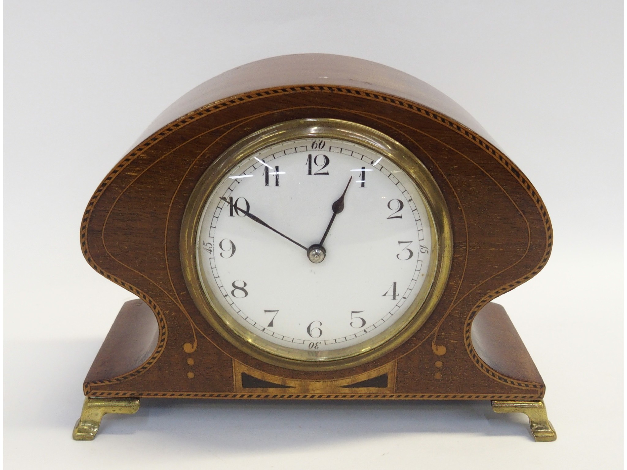 Appraisal: Mahogany desk clock with inlaid stringing to borders