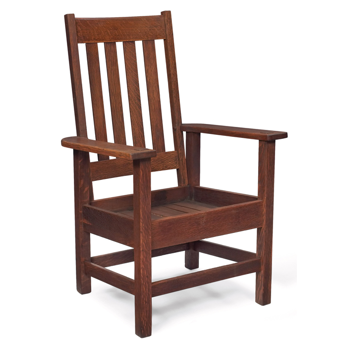 Appraisal: Stickley Brothers armchair four vertical slats at back cleaned original