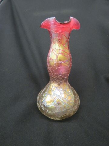 Appraisal: Loetz Type Art Glass Vase alligator texture iridescent cranberry top