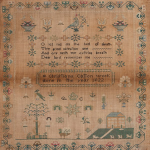 Appraisal: A Cotton and Wool Schoolgirl's Needlework Embroidered Sampler th Century