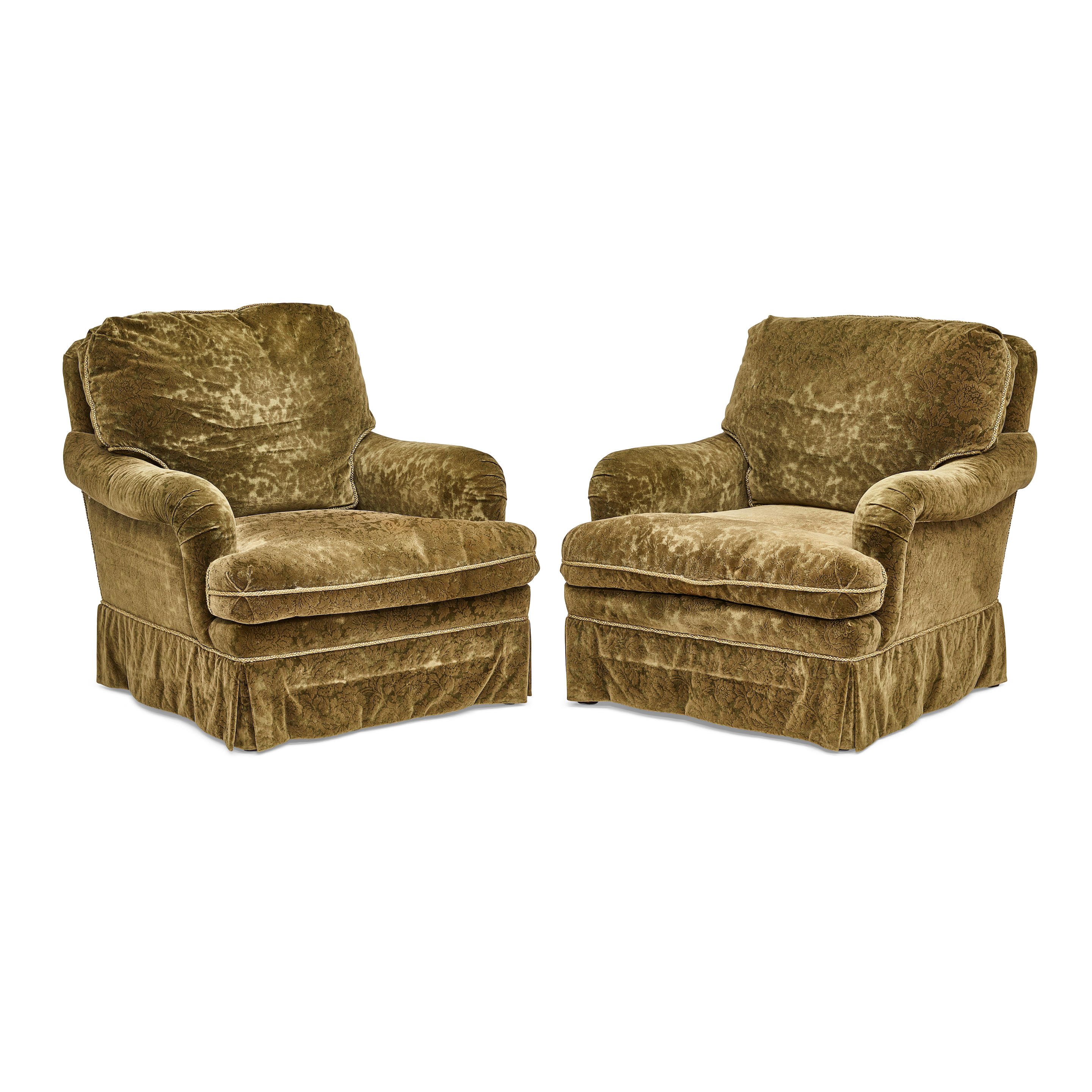 Appraisal: A PAIR OF GREEN VELVET UPHOLSTERED ARMCHAIRS height in cm